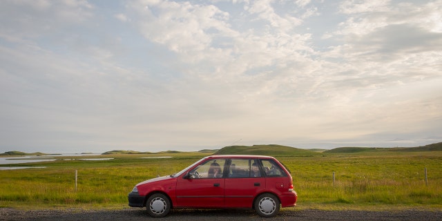 Red car on the road