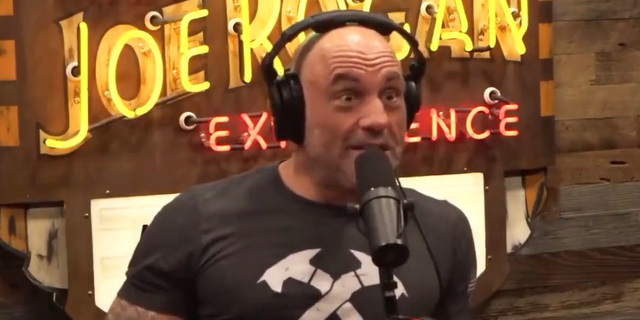 Joe Rogan talks into microphone