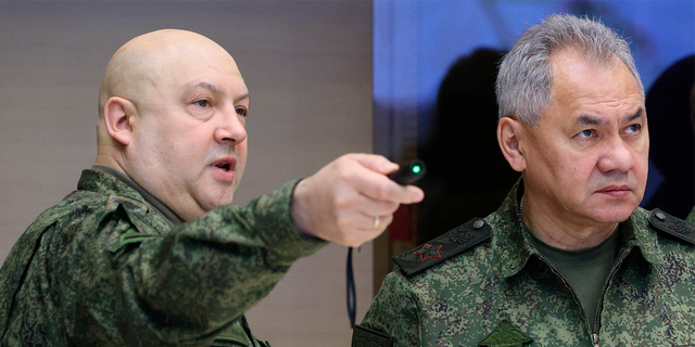 Altos milicianos rusos.  Sergey Surovkin y el ministro de Defensa ruso Sergei Shoigu