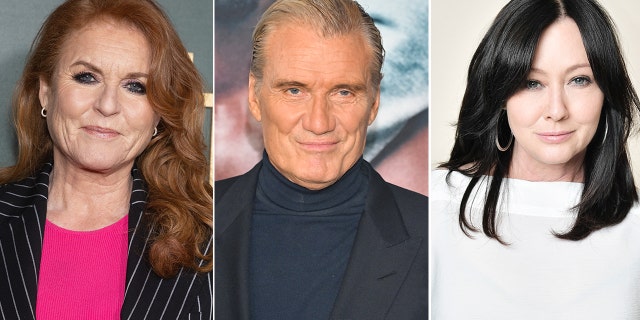 Duchess of York Sarah Ferguson alongside Dolph Lundgren and actor Shannen Doherty