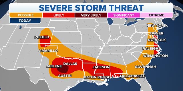US severe storm threat area for Monday, June 12