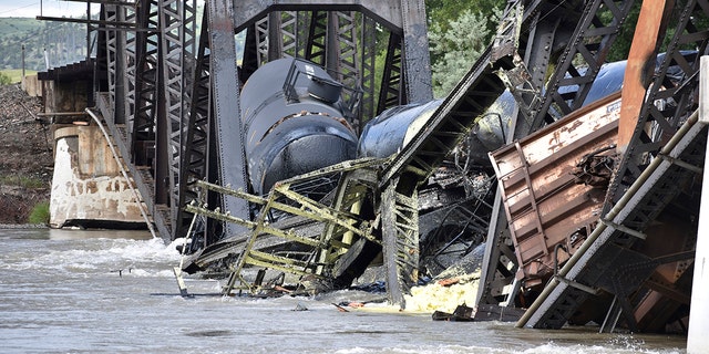 train cars in Yellowstone River