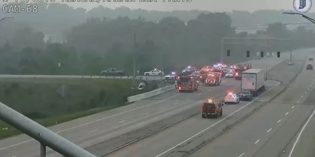 A highway and emergency vehicles