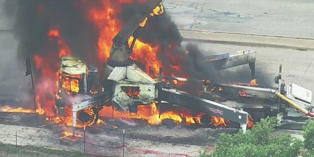 Texas concrete truck on fire