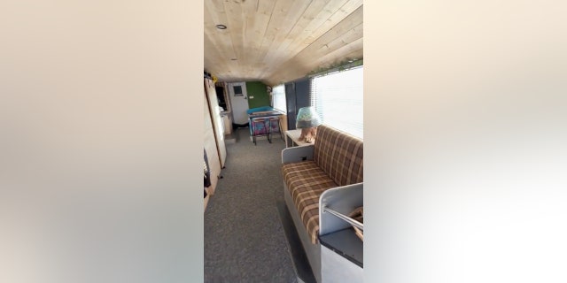 Family living room in double decker bus