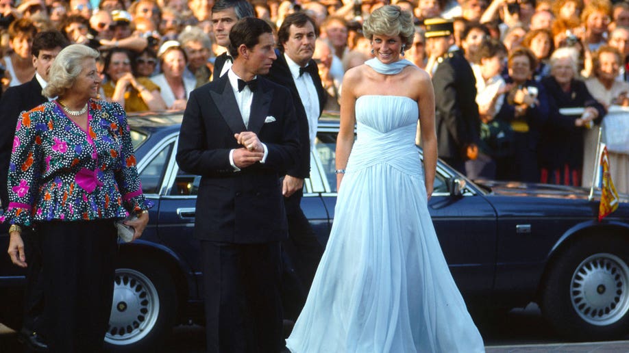 Princess Diana in a blue gown at Cannes