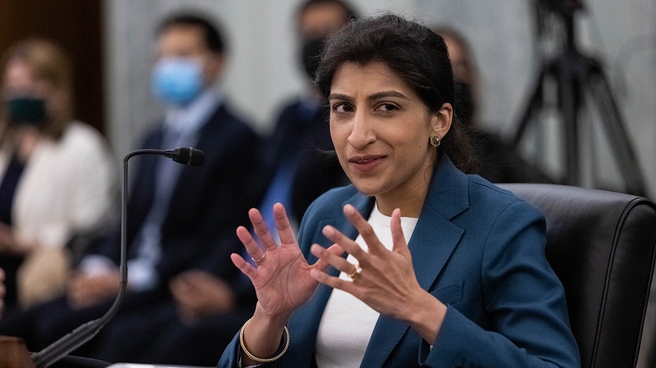 Khan speaks during the Senate Commerce, Science and Transportation Committee confirmation hearing