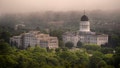 FILE - The morning fog lifts beyond the Burton M. Cross Building, left, and the State House, Wednesday, June 21, 2023, in Augusta, Maine. Maine lawmakers are meeting ,Thursday, July 6, 2023, for votes to enact a bill expand access to abortions and to override a bill to allow more federal laws to apply to Native American tribes in the State. (AP Photo/Robert F. Bukaty, File)
