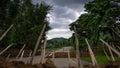 Fortifications made of bamboo in the shape of spears are placed at checkpoint at a de facto frontline dissecting the area into two ethnic zones in Churachandpur, the northeastern Indian state of Manipur, Tuesday, June 20, 2023.