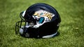A Jacksonville Jaguars helmet is seen during an offseason workout on May 30, 2023 at TIAA Bank field in Jacksonville, Florida.