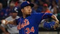 New York Mets' Kodai Senga pitches during the first inning of a baseball game against the Los Angeles Dodgers, Saturday, July 15, 2023, in New York.