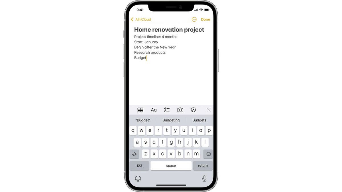 Home renovation project shown on iPhone notes app