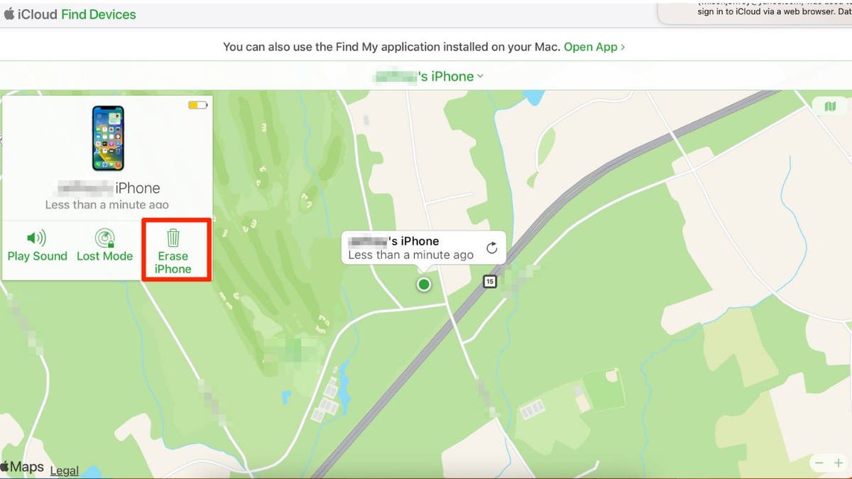 Find my device screenshot in map view