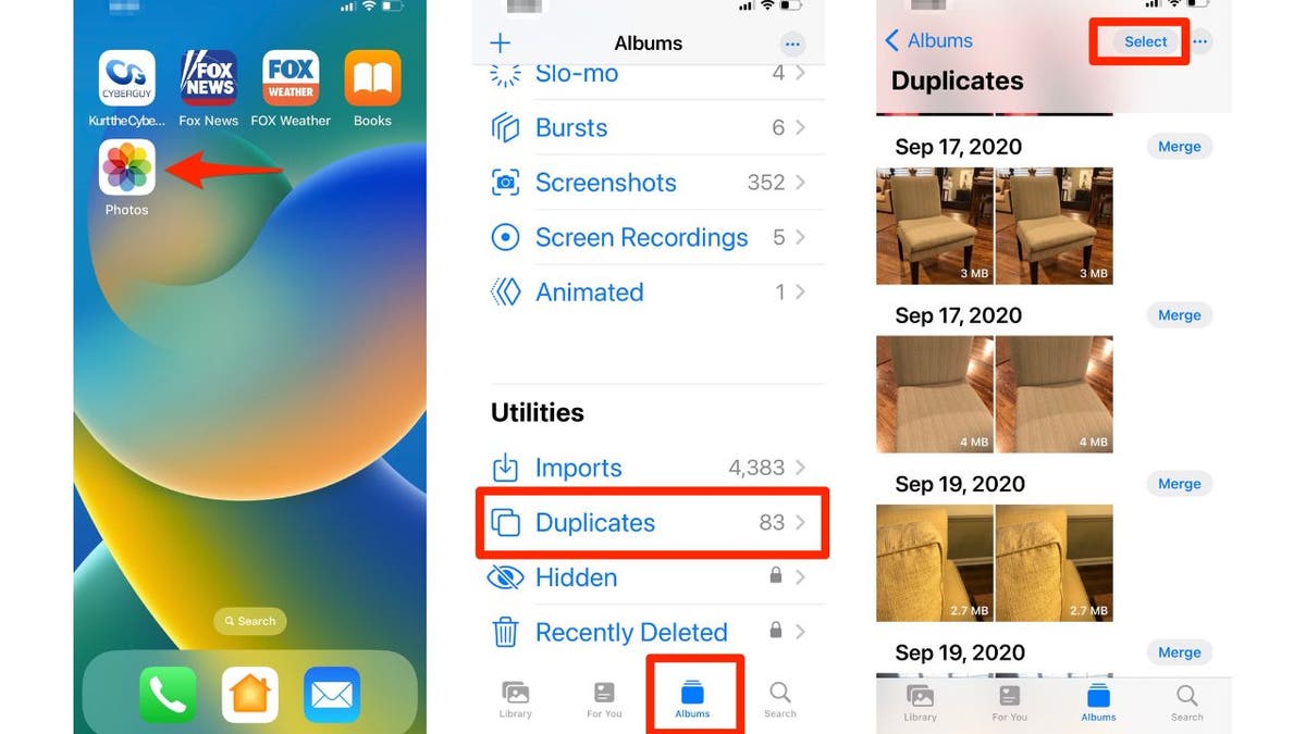 Images of iPhone and looking for duplicate photos