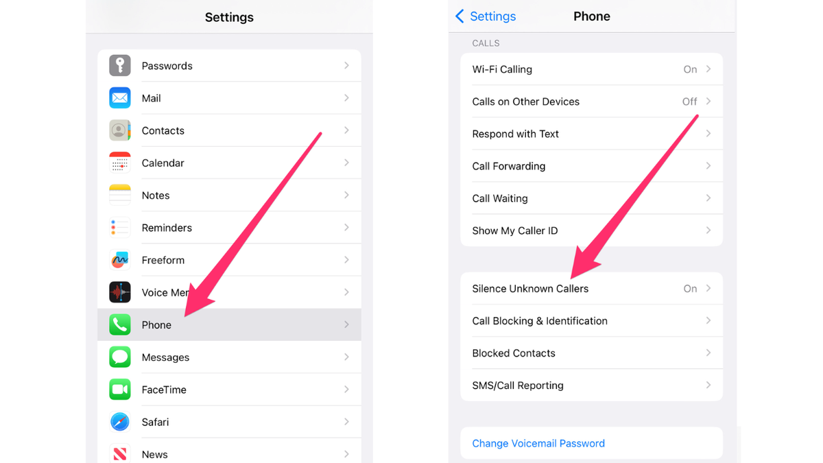 Screenshot of iPhone settings