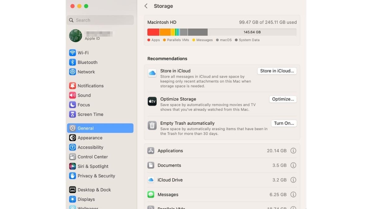 Mac desktop storage setting screenshot