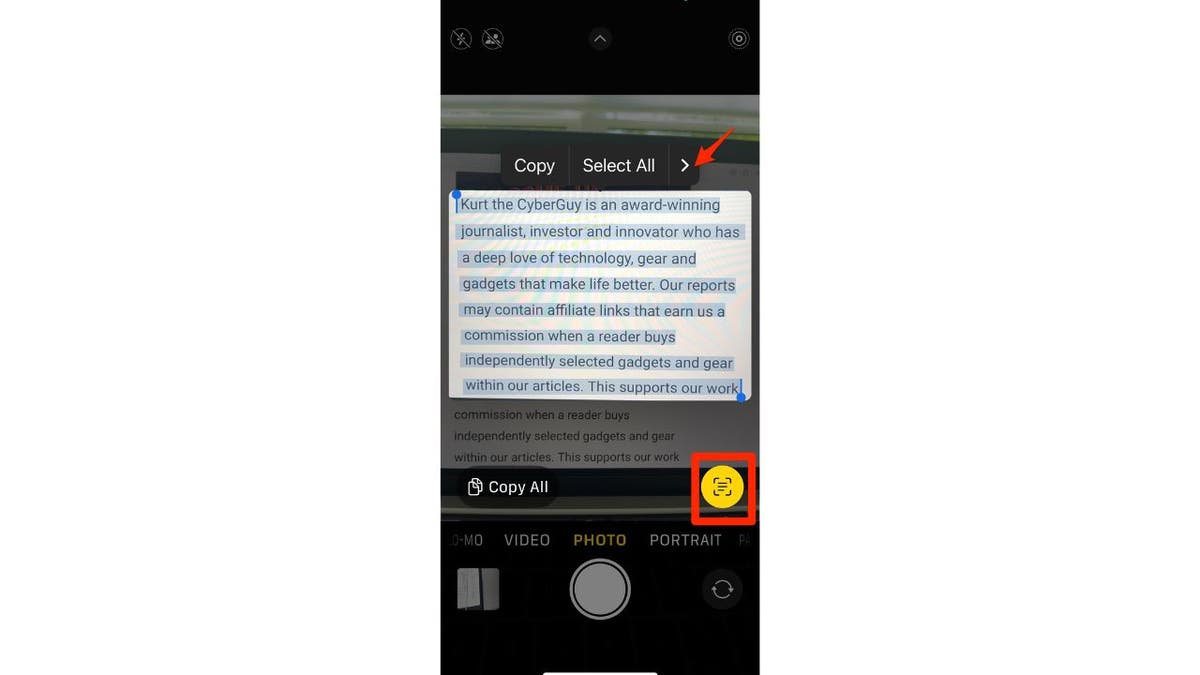 Screenshot from the camera app on an iPhone.