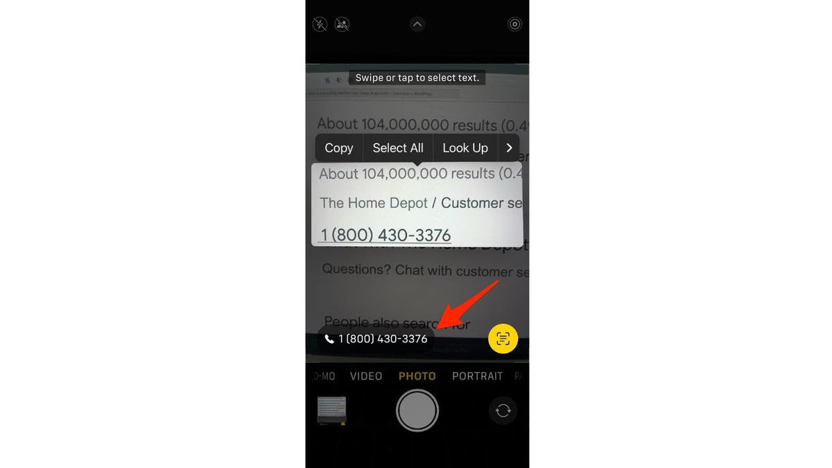 Screenshot displaying the Live Text option.