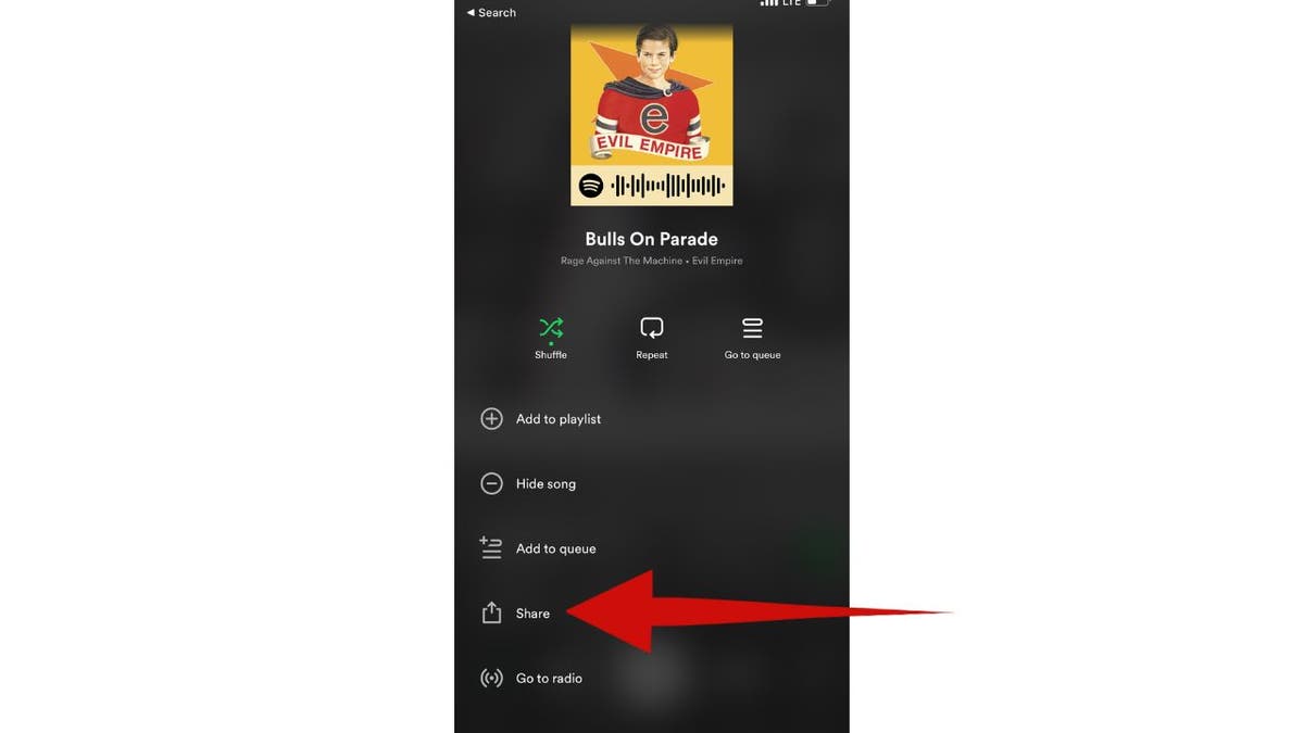 Screenshot of the menu screen on Spotify.