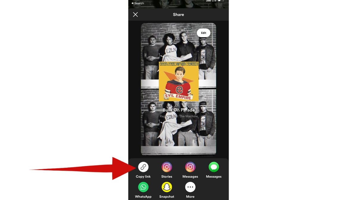 Screenshot of the sharing screen on Spotify.