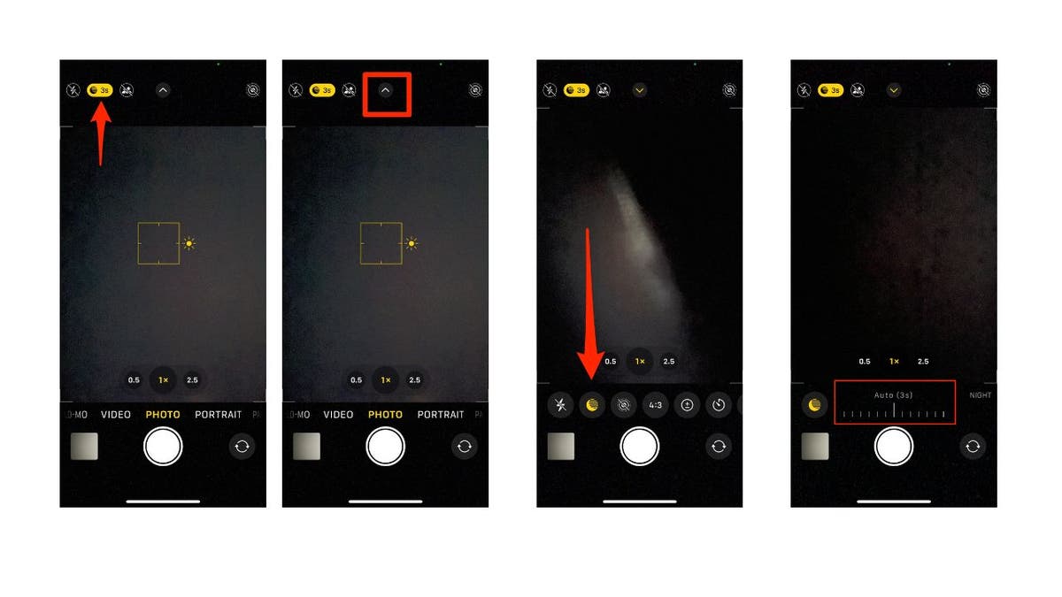 Four iPhone camera screenshots in nightmode 