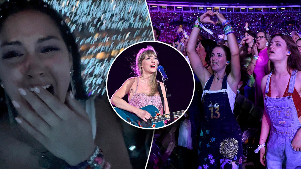taylor swift and fans split image