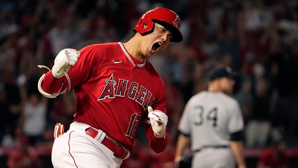 Shohei Ohtani celebrates