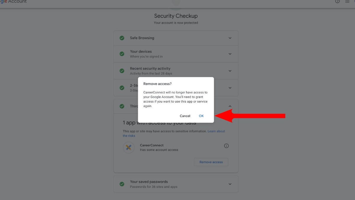 Screenshot of the Security Checkup screen.