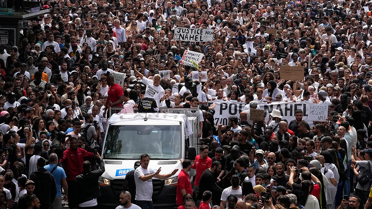 Large crowd of protesters in France