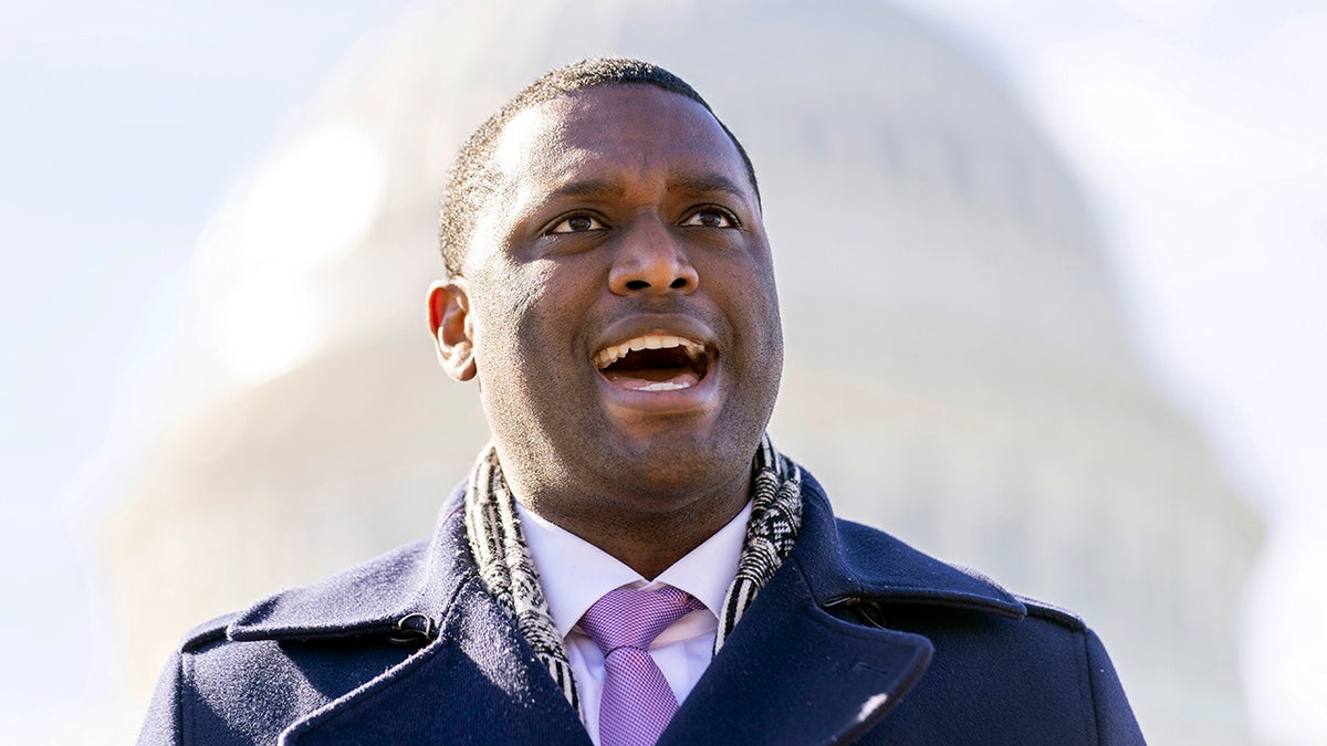 Mondaire Jones speaks outside US Capitol building