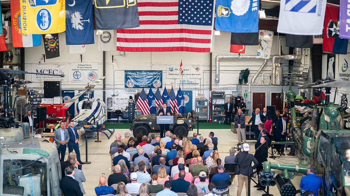 DeSantis in the Celebrate Freedom Foundation Hangar