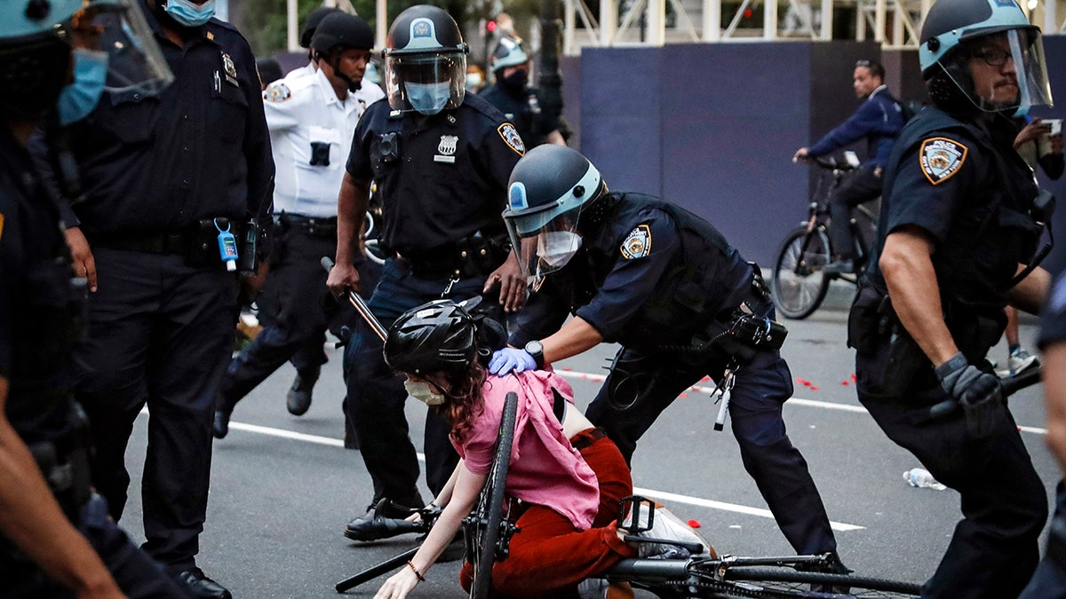 A protester on a bike