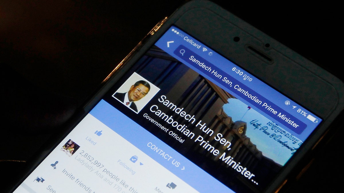 Cambodian Prime Minister Hun Sens Facebook page is shown