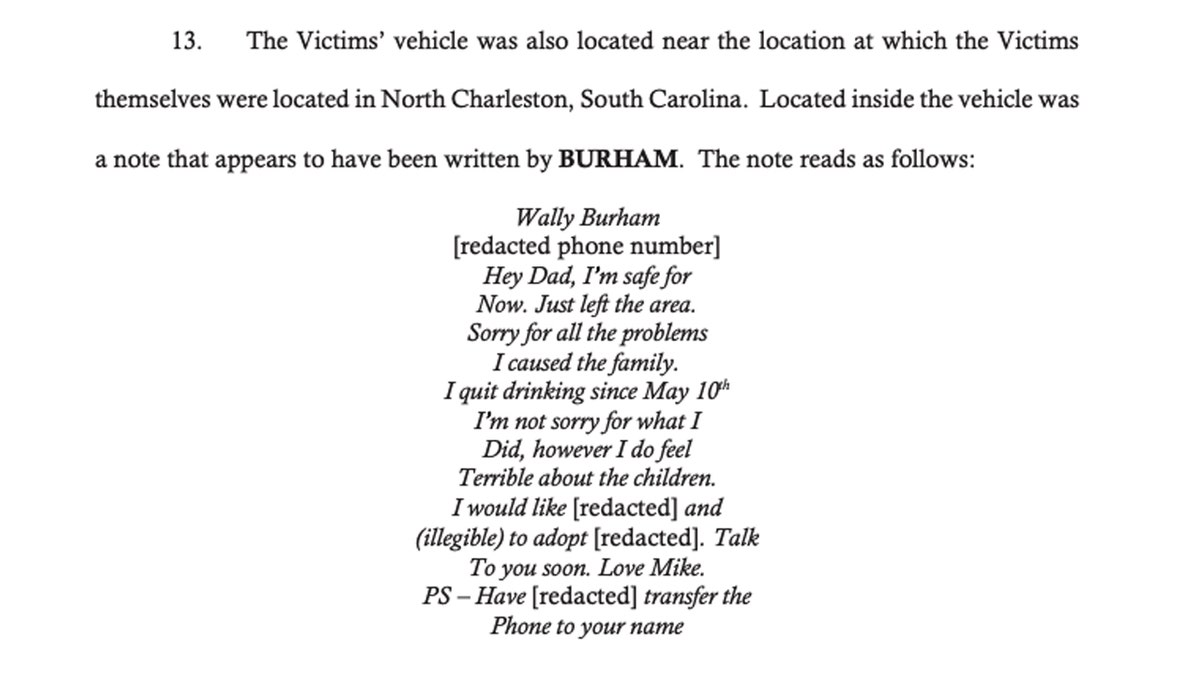 Michael Burham allegedly left this note to his father