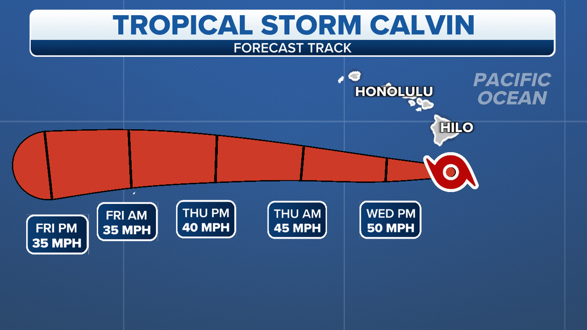 Tropical Storm Calvin's forecast track