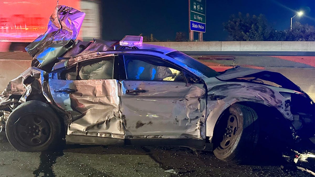 Connecticut State Police cruiser damaged