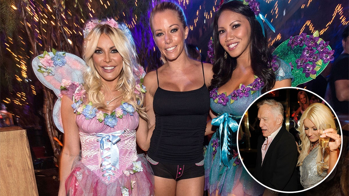 Crystal Hefner at Midsummer Night's Dream party with photo insert Crystal and Hugh Hefner dancing