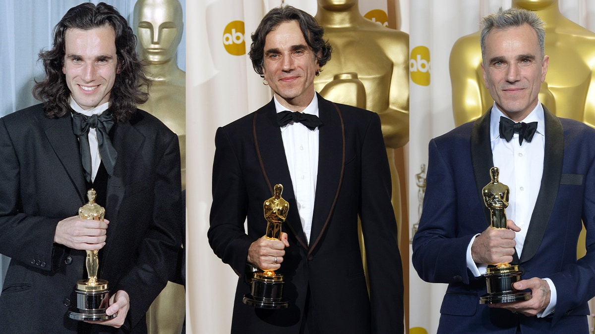 Daniel Day-Lewis with Oscar in 1990, 2008, 2013