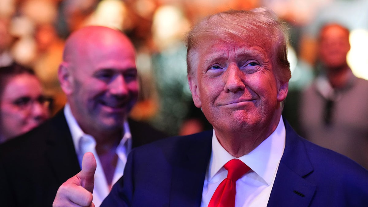 Donald Trump with thumbs up at UFC 290