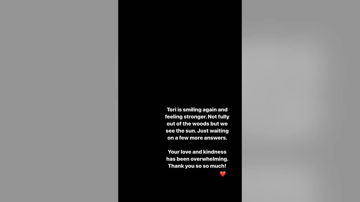 tori kellys husbands post on social media about her health scare and recovery