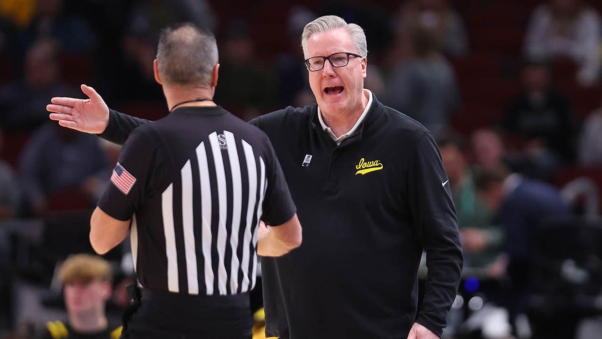 Iowa coach Fran McCaffery argues with an official