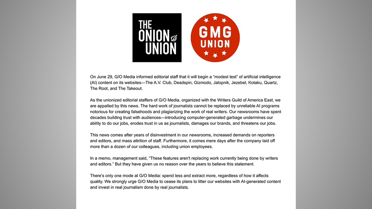 GMG Union on G/O Media AI-generated content