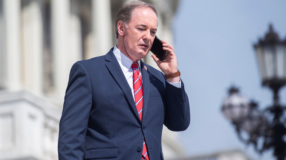 UNITED STATES - MARCH 27: Rep. John Joyce, R-Pa., is seen on the House steps of the Capitol before the House passed a $2 trillion coronavirus aid package by voice vote on Friday, March 27, 2020. (Photo By Tom Williams/CQ Roll Call)