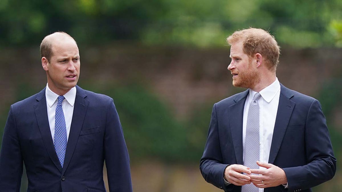 Prince William and Prince Harry, seen here at the unveiling of Princess Diana's statue at Kensington Palace in 2021, haven't spoken in "a while," Harry said earlier this year. 