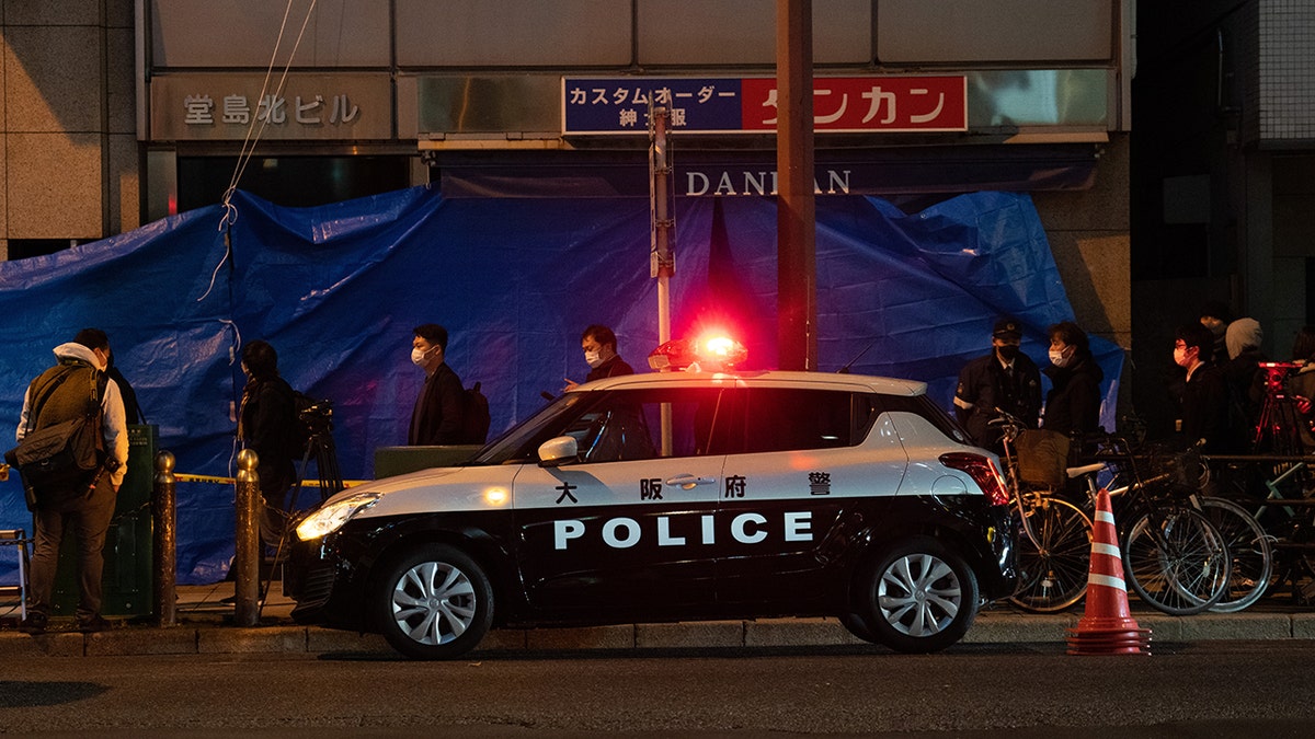A police car parked in Osaka, Japan. December 2021.