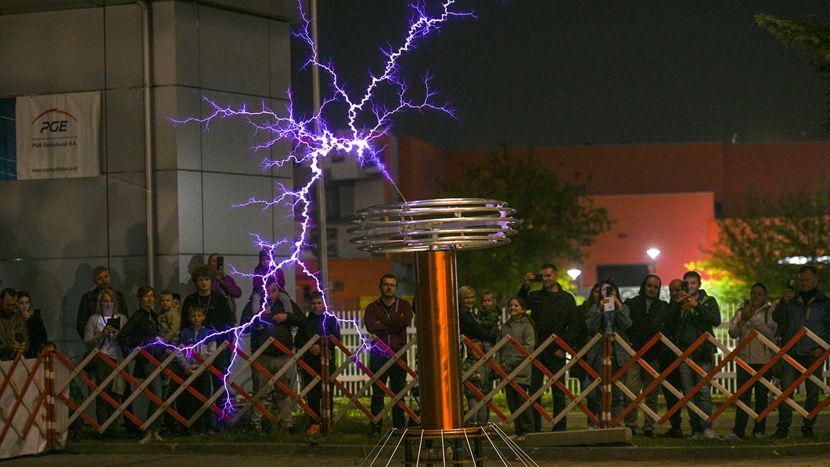 tesla coil in a parking lot