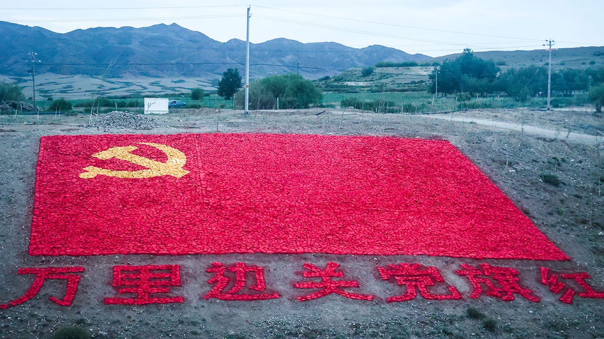 The Chinese Communist Party flag, built with 10,200 stones