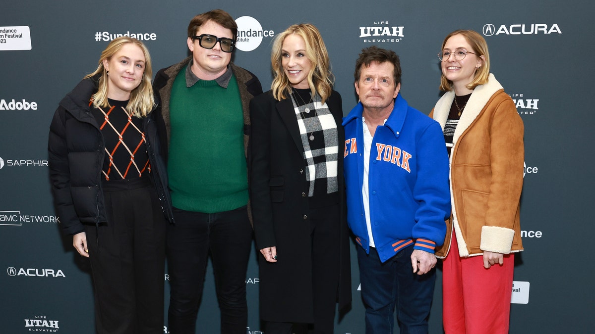 Michael J. Fox in Park City with his wife Tracy and 3 of his 4 children on the carpet