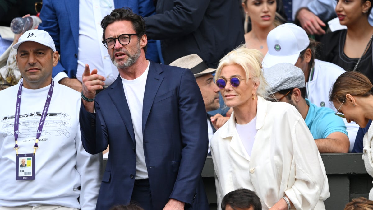 Hugh Jackman and Deborra-Lee Furness watch Wimbledon in the stands
