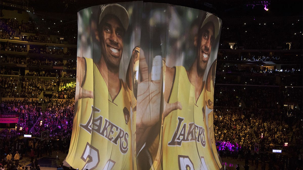 Two Kobe Bryant banners are shown at Staples Center